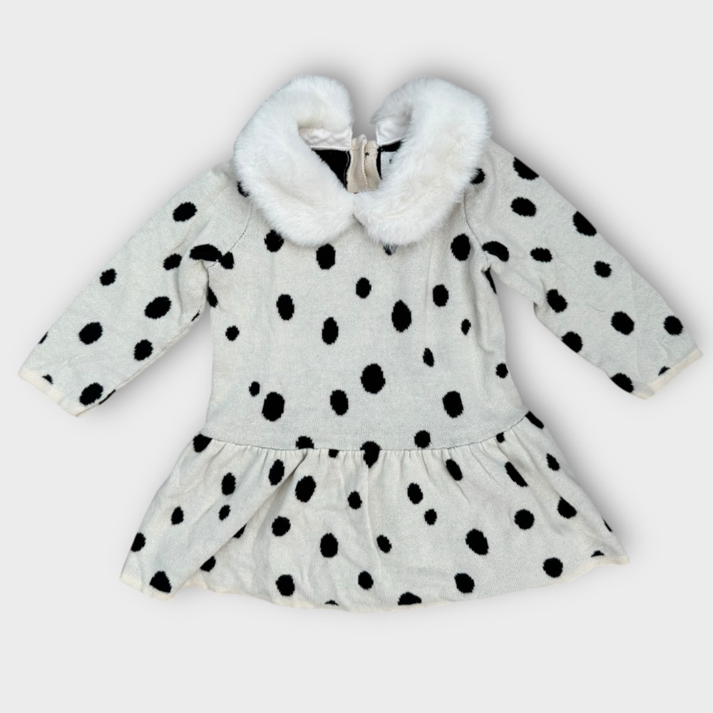 Polka Dot Dress with Faux Fur Collar